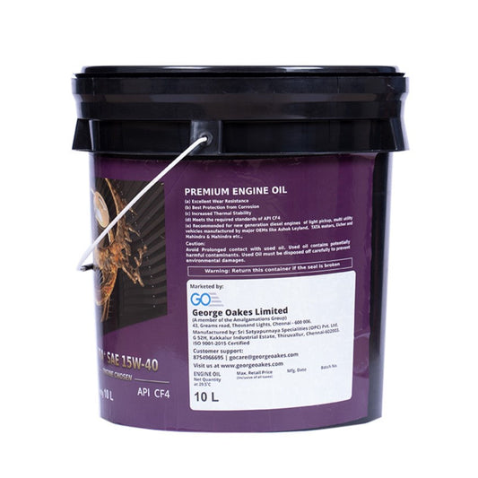 George Oakes Dura+ API CF4 SAE 15W-40 Heavy Duty Engine Oil (Gold) 10 Litre - GO1540CF410GD