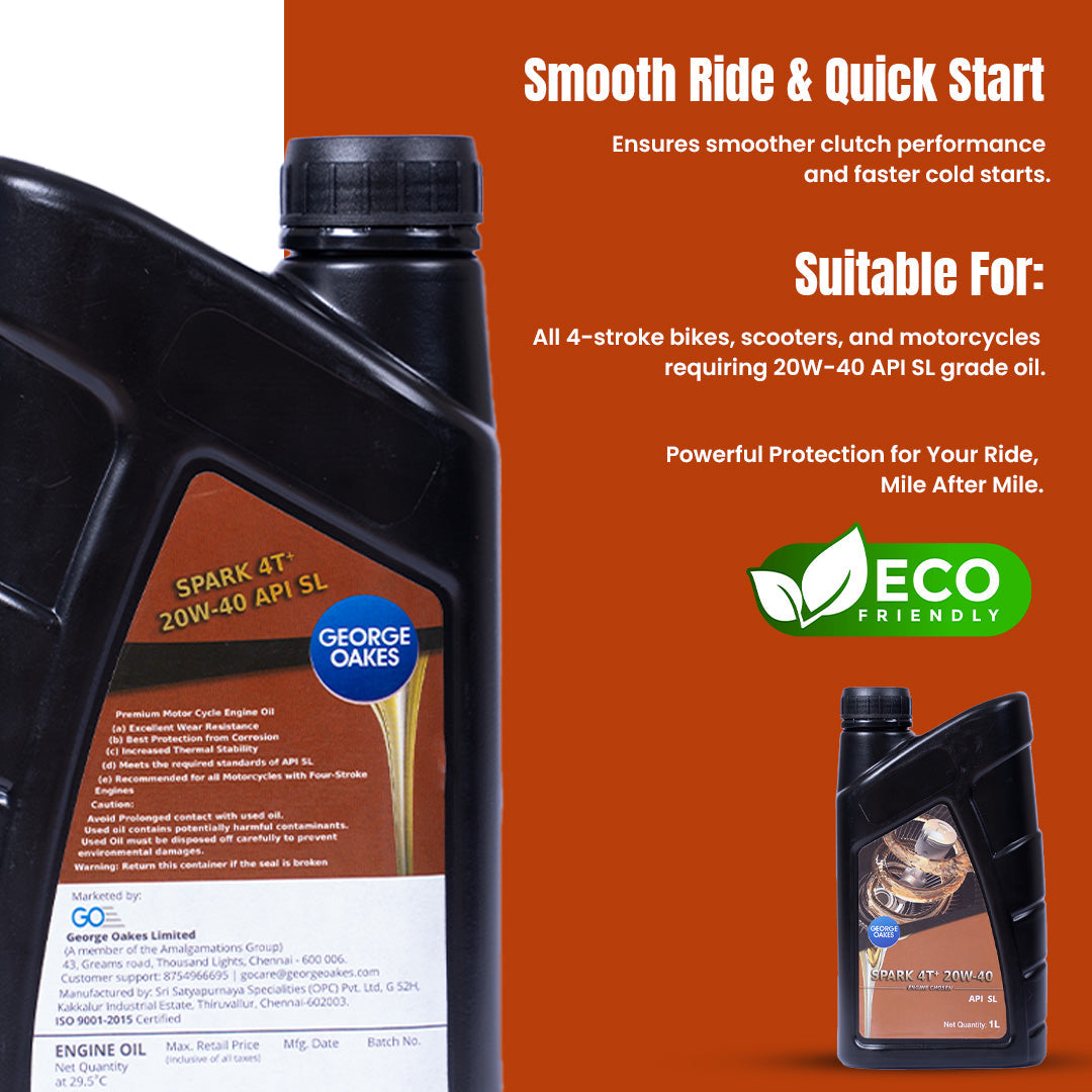 George Oakes Spark4T+ API SM SAE 20W-40 Engine Oil (Gold) 1 litre - GO4T2040SM1GDWC-AI
