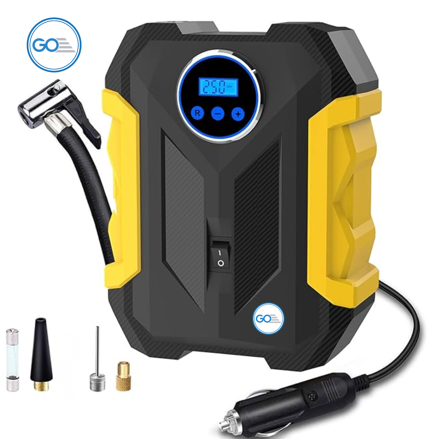 GO Tyre Inflator 150 PSI Portable Air Compressor for Car | 12V DC, 120W, Digital Pressure Gauge, LED Light