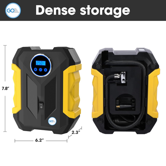 GO Tyre Inflator 150 PSI Portable Air Compressor for Car | 12V DC, 120W, Digital Pressure Gauge, LED Light