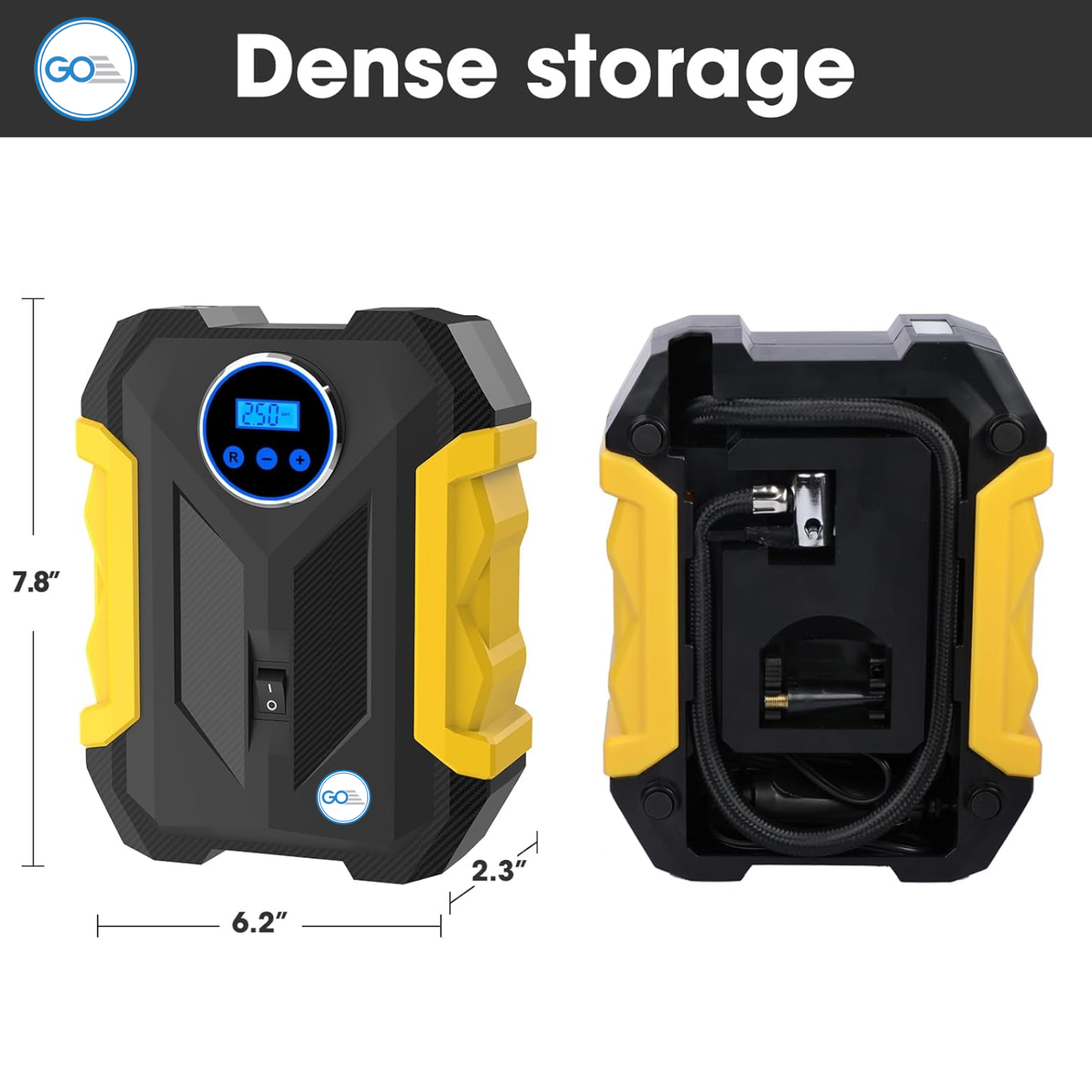 GO Tyre Inflator 150 PSI Portable Air Compressor for Car | 12V DC, 120W, Digital Pressure Gauge, LED Light